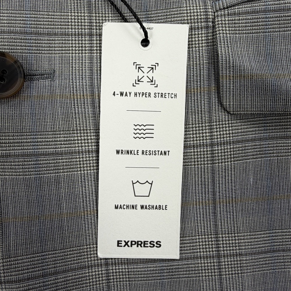 Express Mens Blazer 40R Extra Slim Gray Plaid 4 Way Stretch Wool Sport Coat NWT - Picture 5 of 11